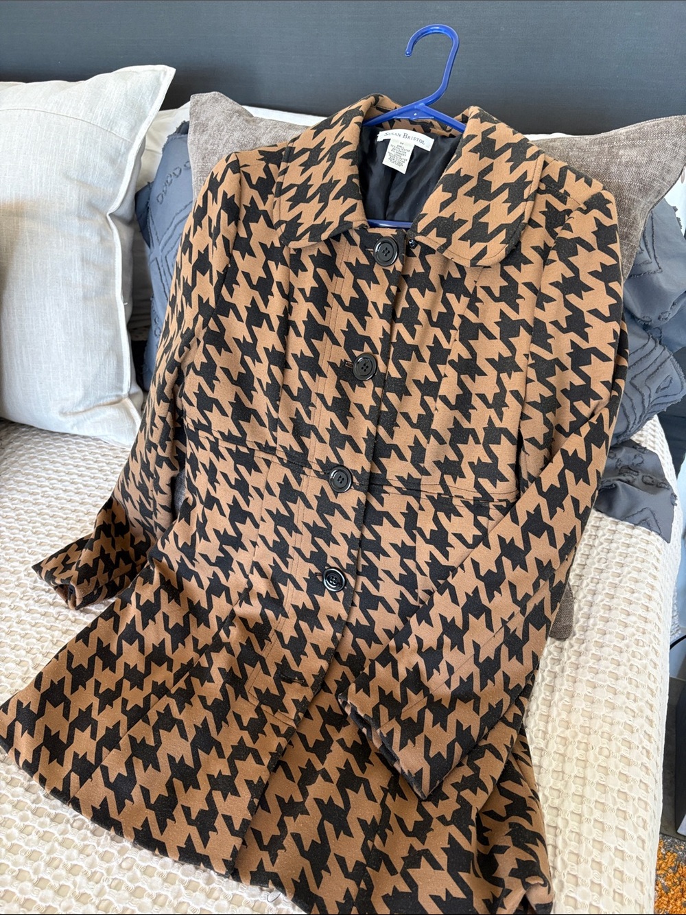 Susan Bristol Brown & Black Houndstooth Pea Coat